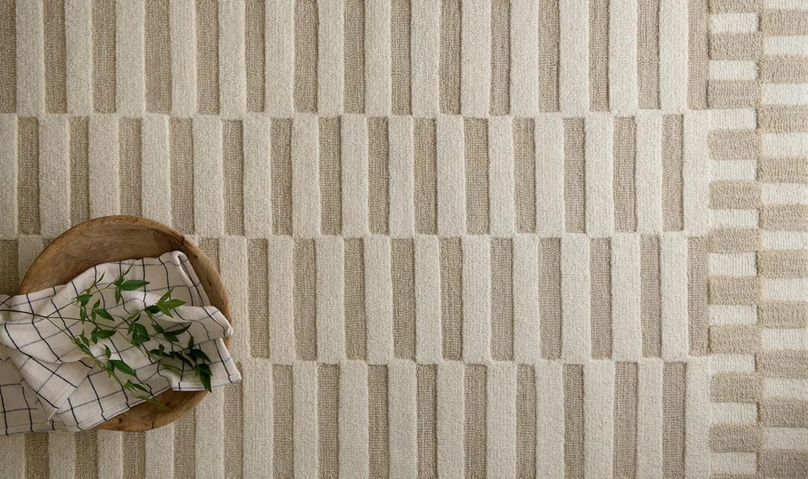 Hand Tufted Wool Area Rug, Modern Neutral Striped Rug, Handmade New Zealand Wool