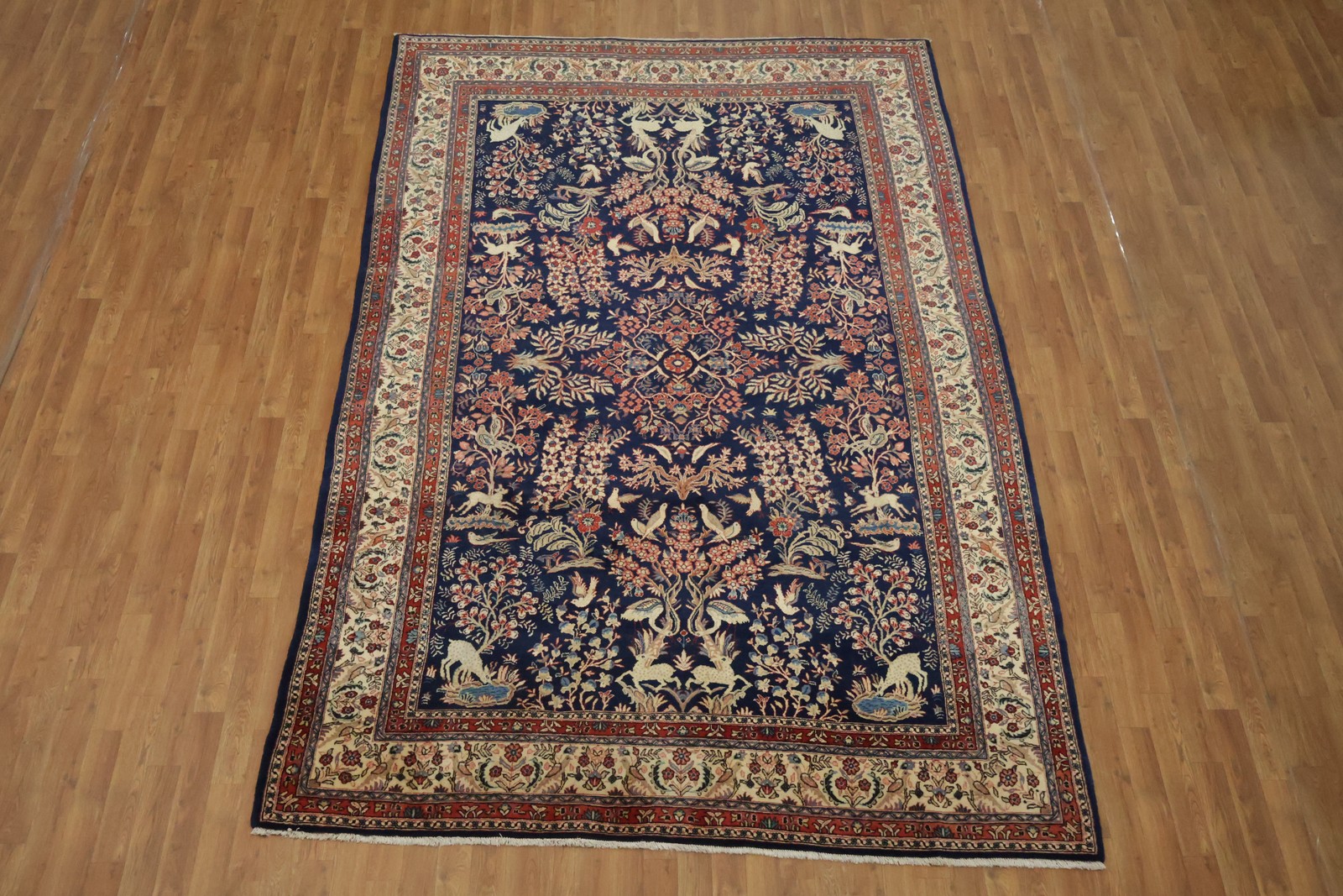 Animal Design Blue Area Rug 7×11 Ft Handmade Oriental Floral Wool Carpet