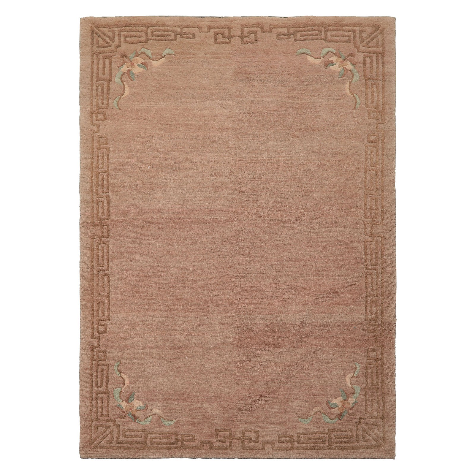 4’8”x6’7” Hand Knotted Wool Taupe Tibetan Traditional Classic Greek Key Rug