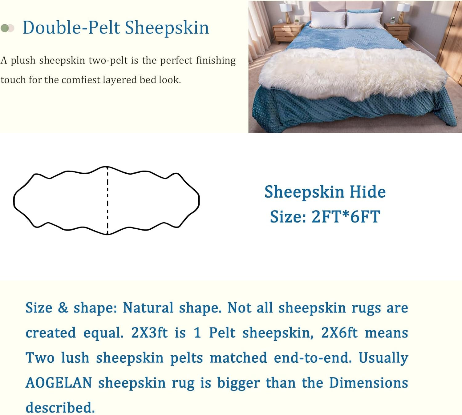 Ivory New Zealand Sheepskin Area Rug 2x6ft – Soft Fur for Home Decor