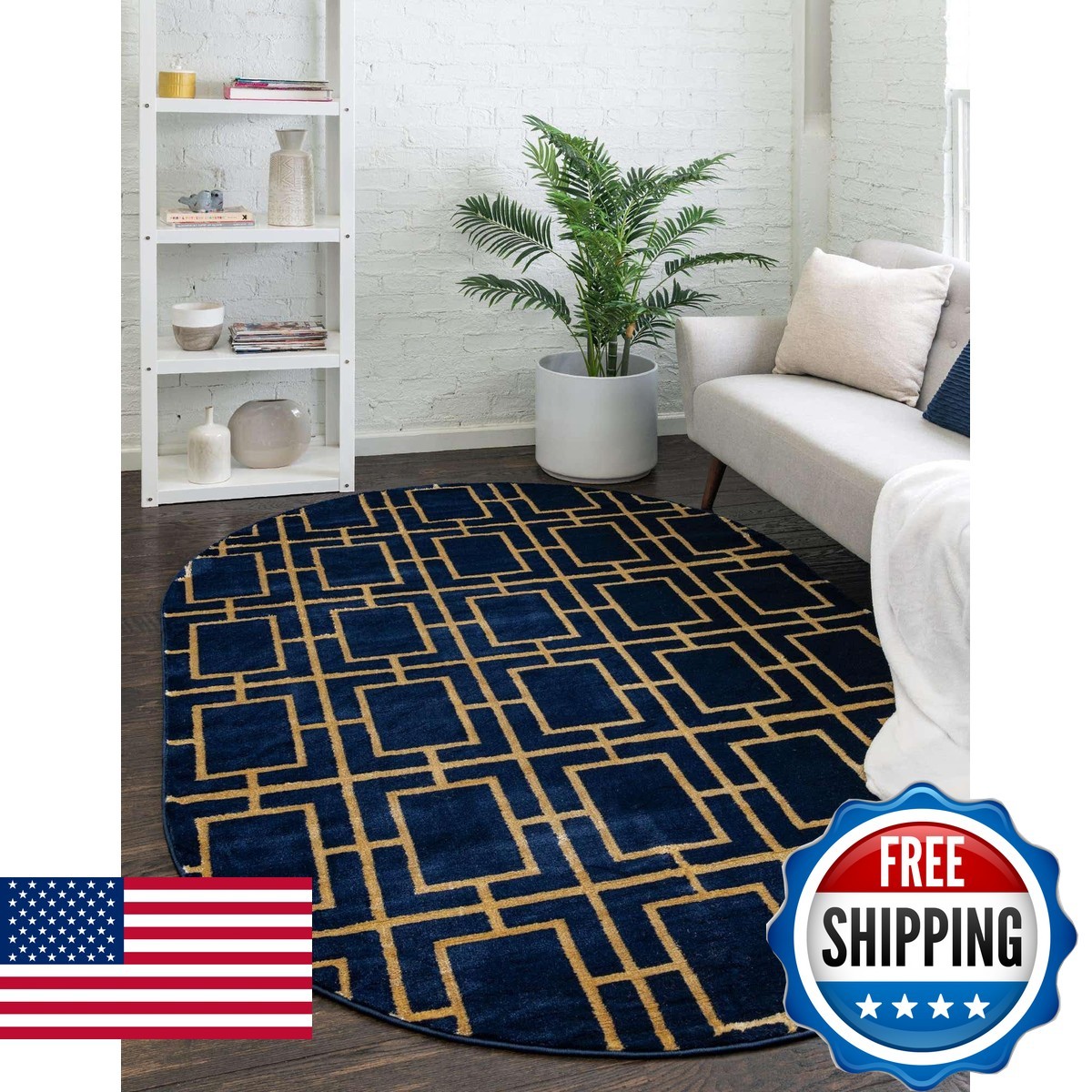 Unique Loom Marilyn Monroe Glam Collection Area Rug – 5 3 X 8 Oval Navy Blue