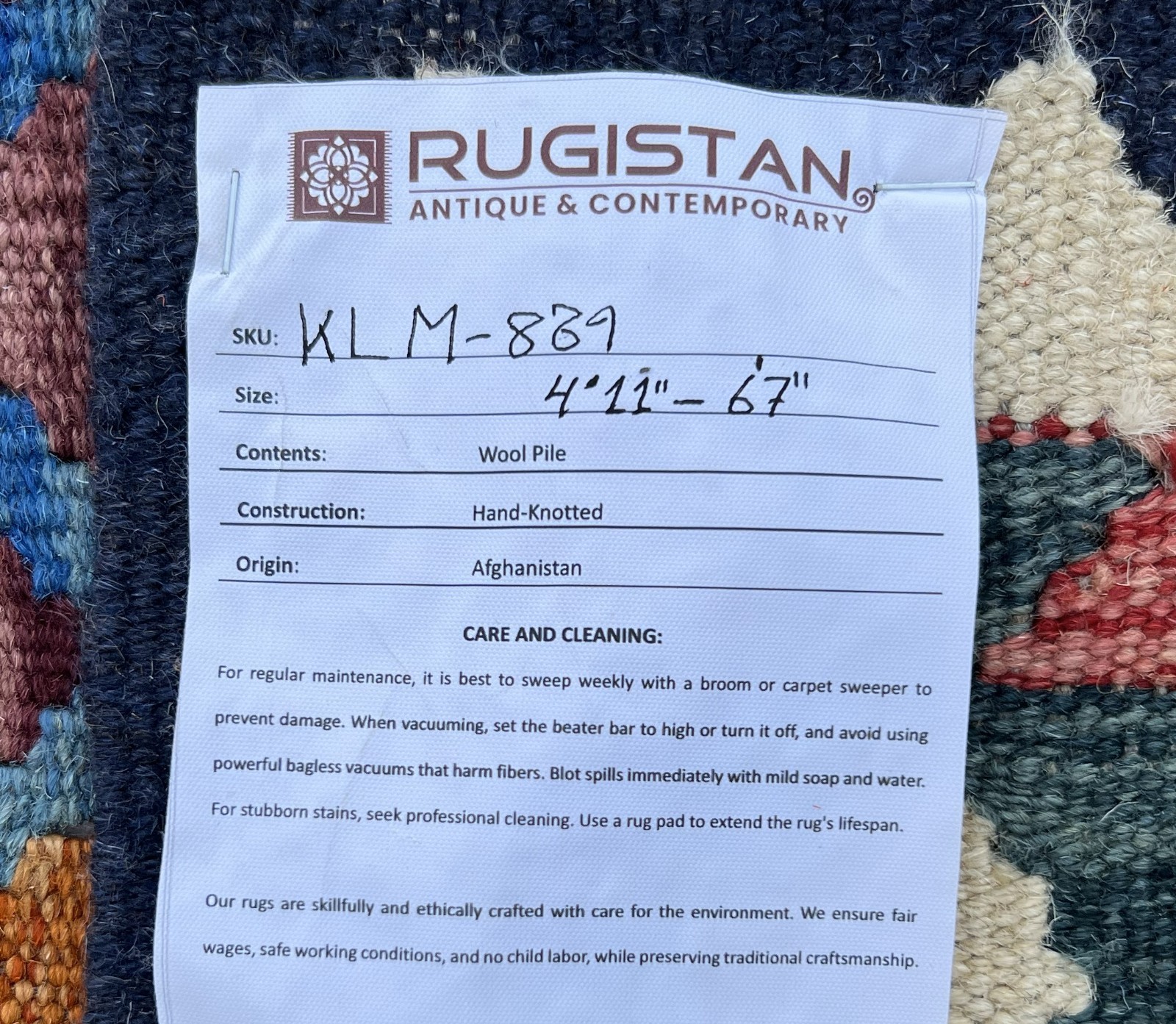 Hand-Woven Afghani Kilim Wool Rug 5’1″ x 6’7″
