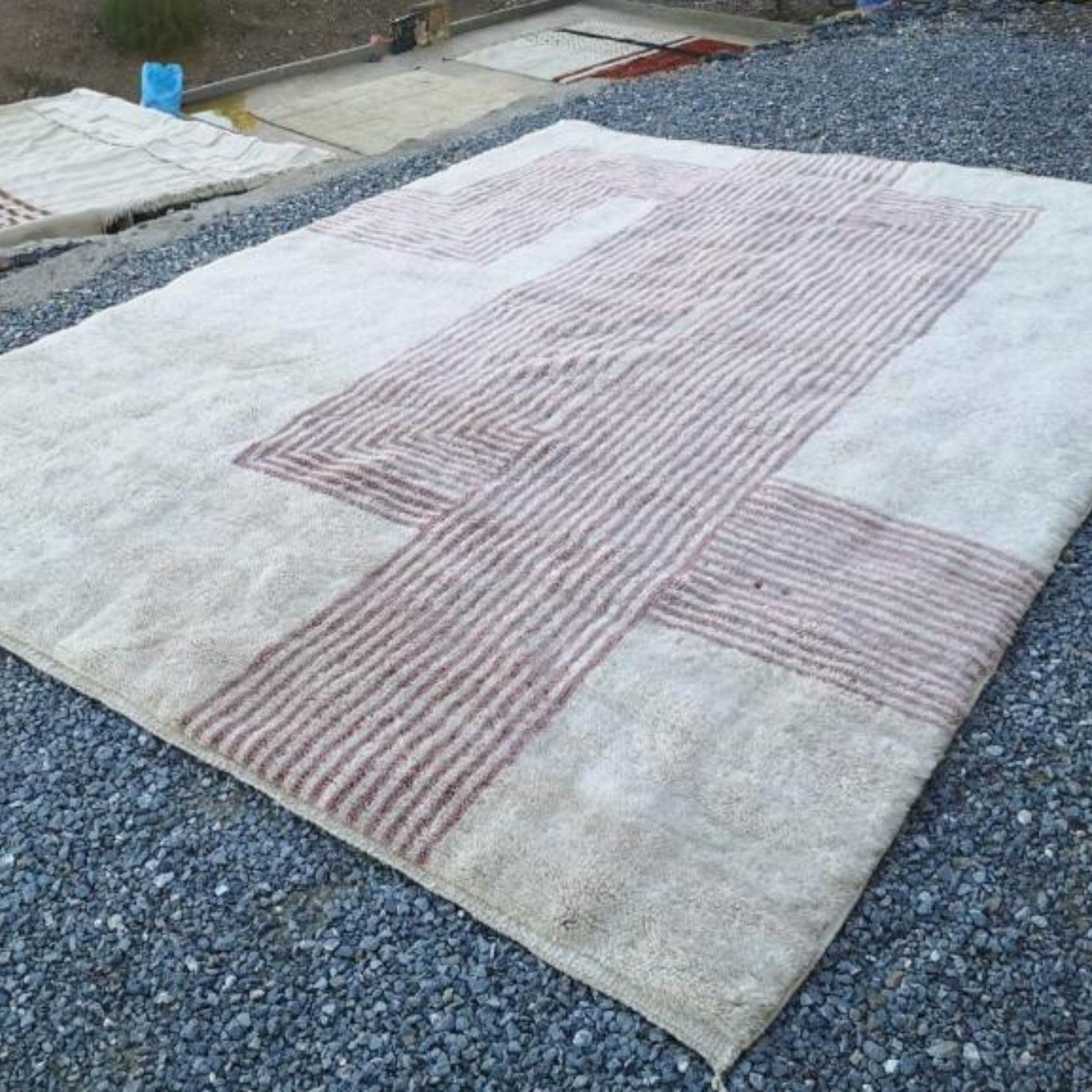 Modern Geometric Wool Rug Handwoven Moroccan Style Cream & Brown Area Carpet