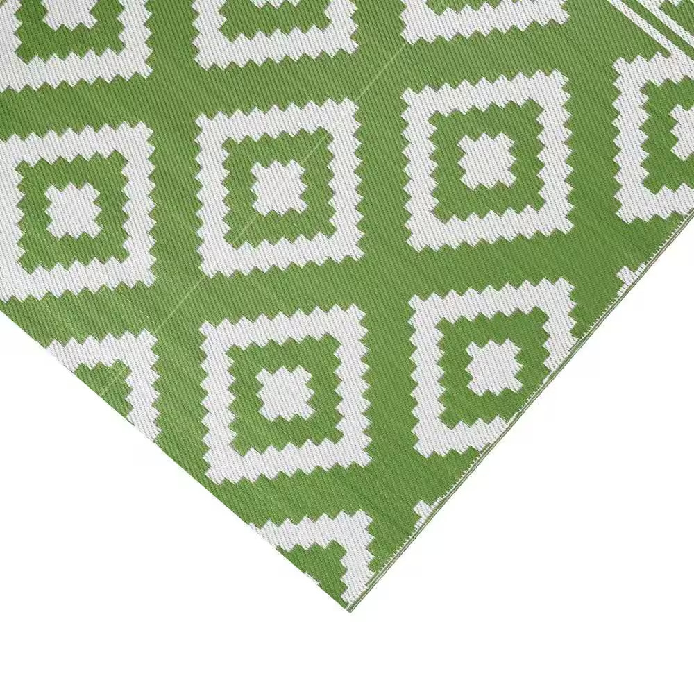 Milan Green and Creme 8 Ft. X 10 Ft. Folded Reversible Recycled Plastic Indoor/O