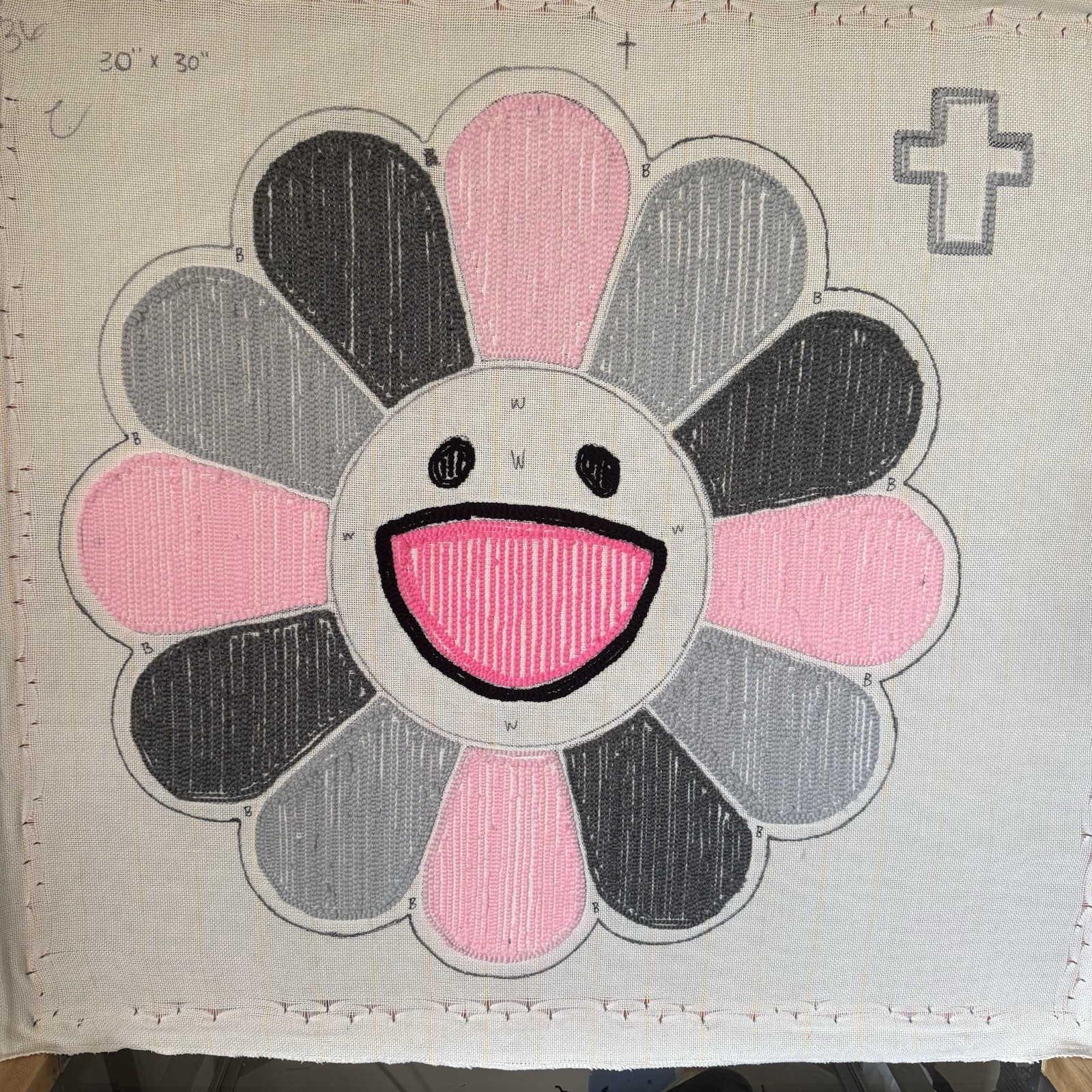 Murakami Flower Hand Tufted Rug – 30” x 30” – Pinks x Black- Hand Tufted Rug