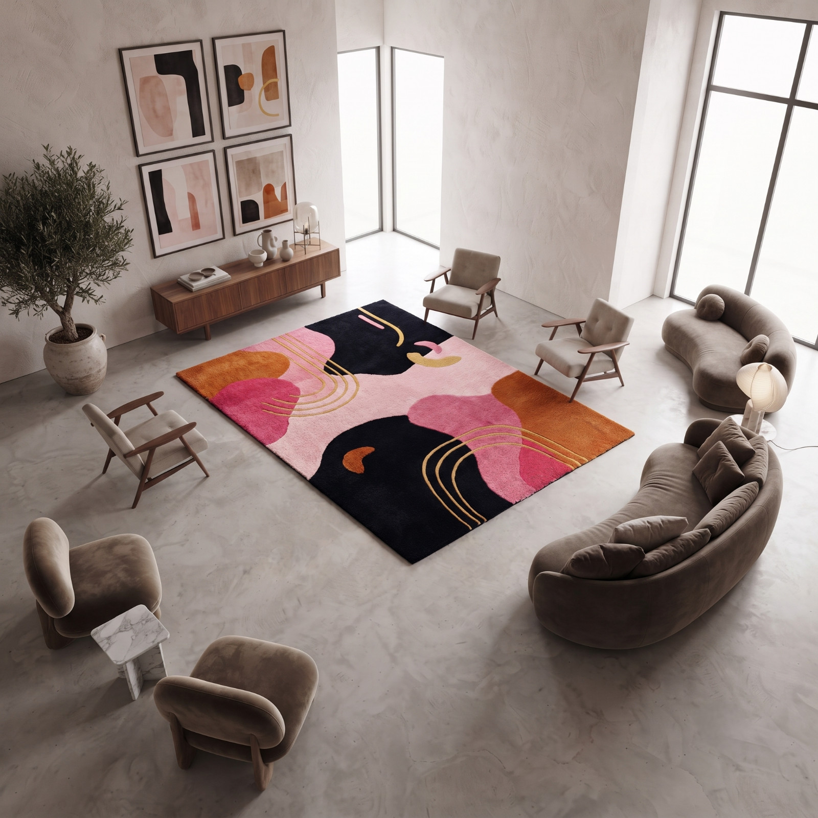 Mid Century Modern Abstract Area Rug Large Colorful Geometric Plush Living Room