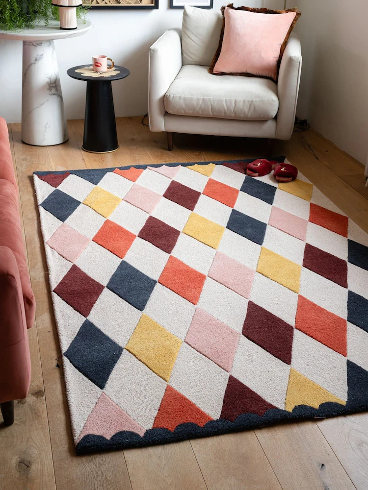 Modern Harlequin Pattern Pastel Hand Finished Rug 8×10 Living Room Funky Decor