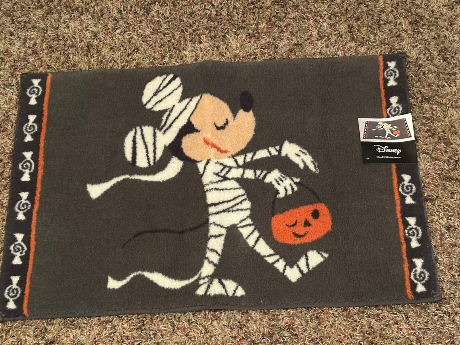 Disney Halloween Gray Mickey Mouse Skeleton Bathroom Bath Rug 20×30 NWT