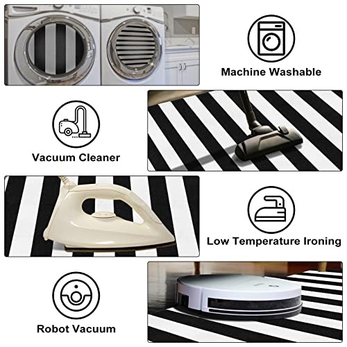 Collive Hand Woven Washable Striped Outdoor Rug 3′ x 5′ – Black and White