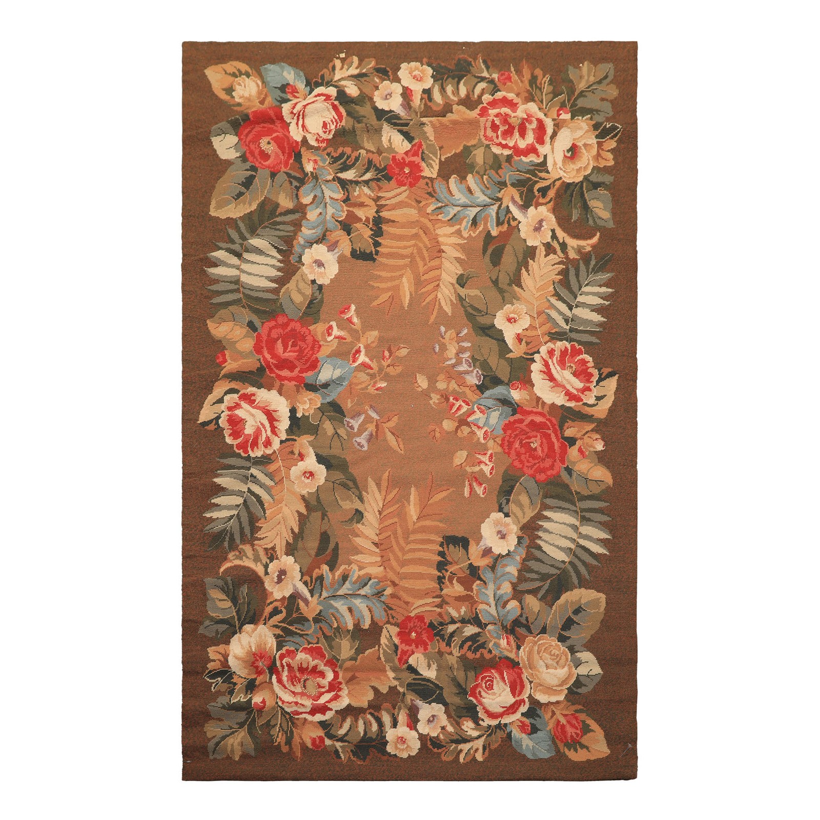 4×6’5″ Hand Woven Wool Red French Needlepoint Traditional Floral Rug