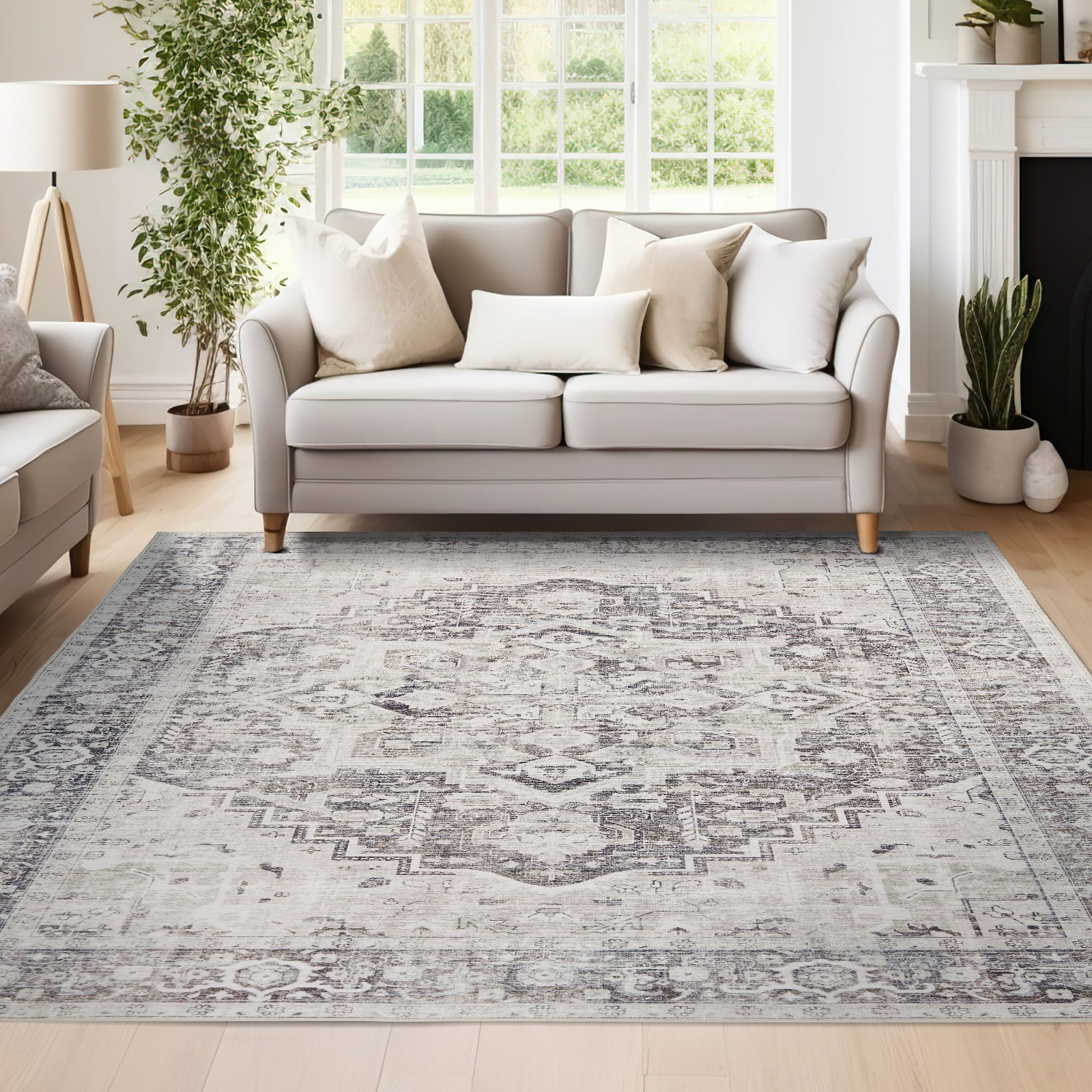 5×7 FT Washable Rug Hallway Rug Indoor Vintage Soft Runner Retro Carpet gray