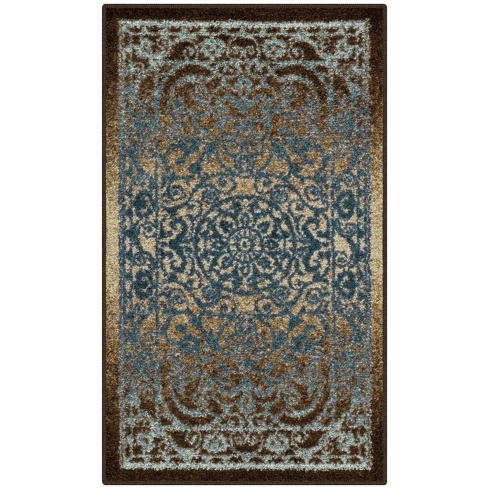 Maples Rugs Pelham Transitional Area Rug Washable Non-Slip 1’8 x 2’10 Blue/Walnu