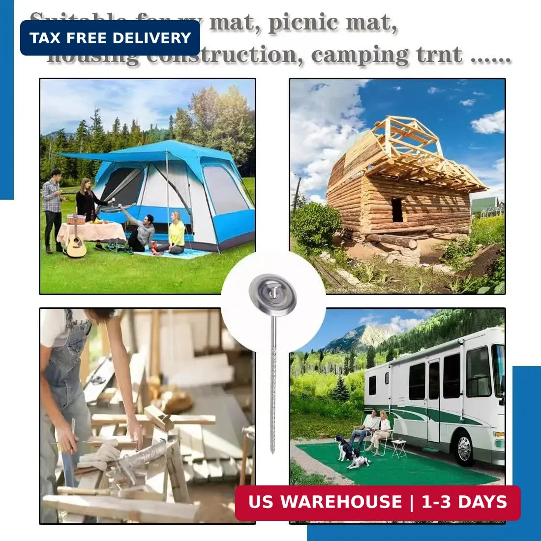 14 Count Outdoor Rv Rug Stakes, Stainless Steel Spiral Patio Mats Stakes, Used f