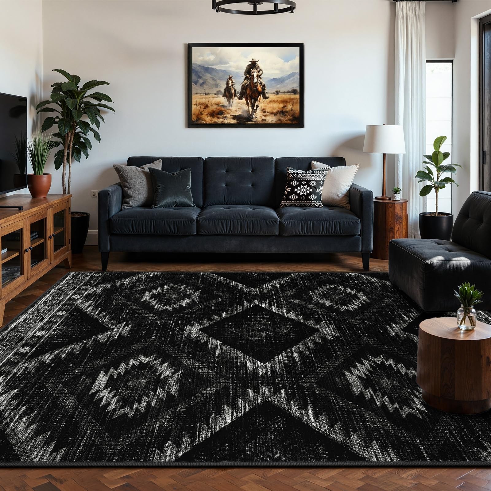 BESTSWEETIE 5’x7′ Washable Area Rug for Living 5′ x 7′ (Rectangular), Black
