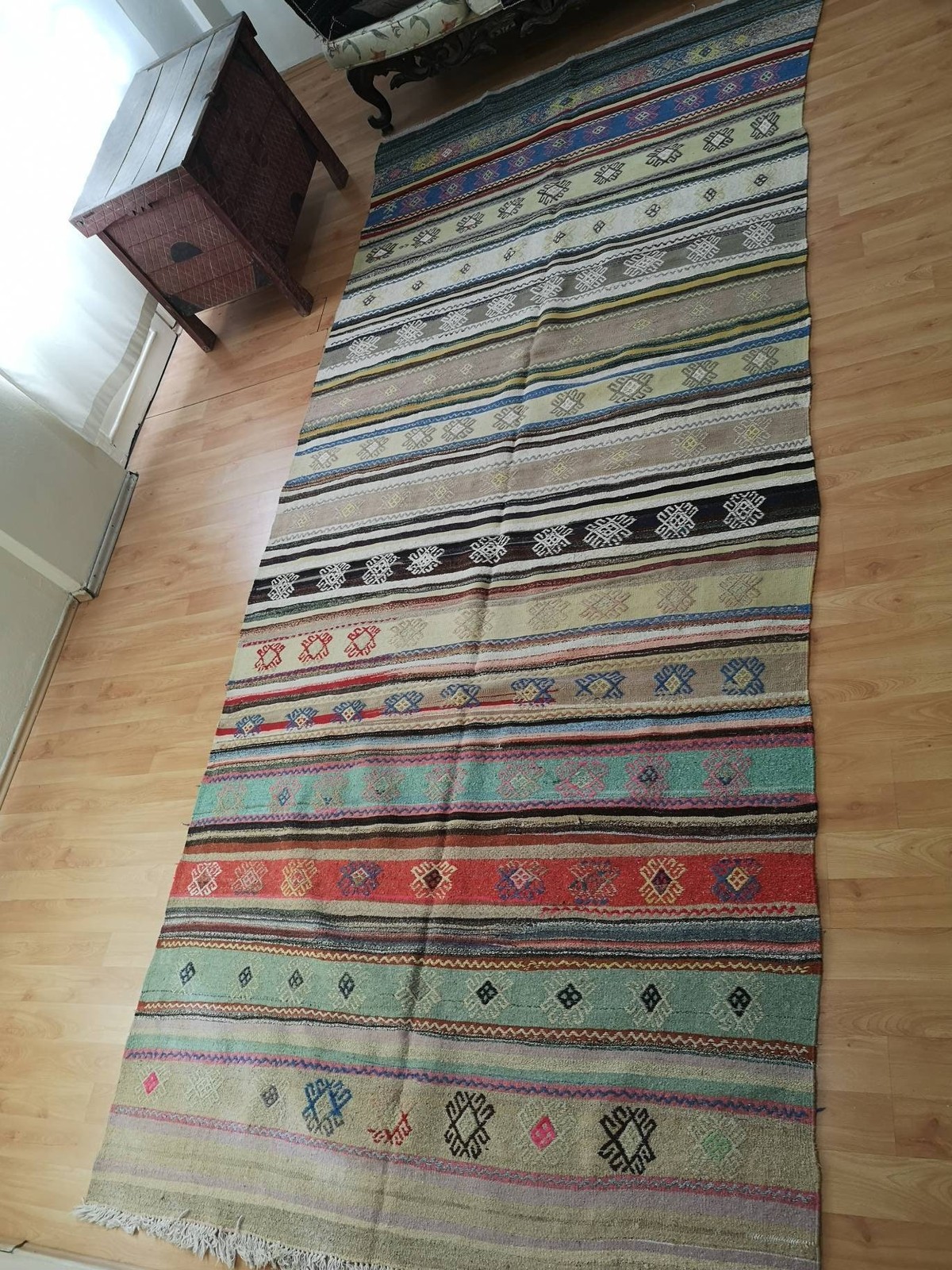 Vintage Kilim Rug, Colorful Ethnic Oushak, 5.7 x 13.3 ft