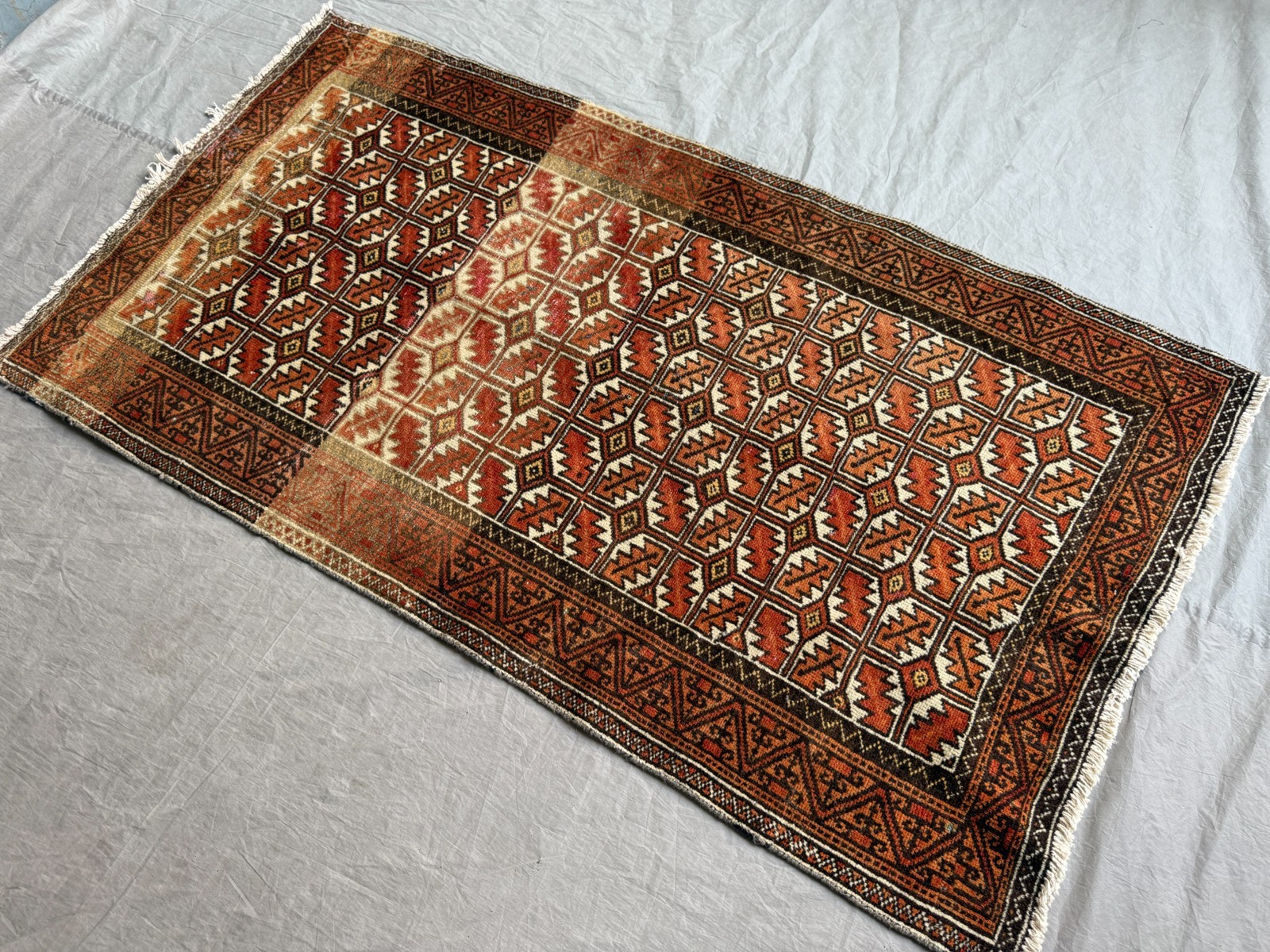 2×5 Vintage Terracotta Baluchi Rug Hand Knotted Afghan Tribal Wool Carpet