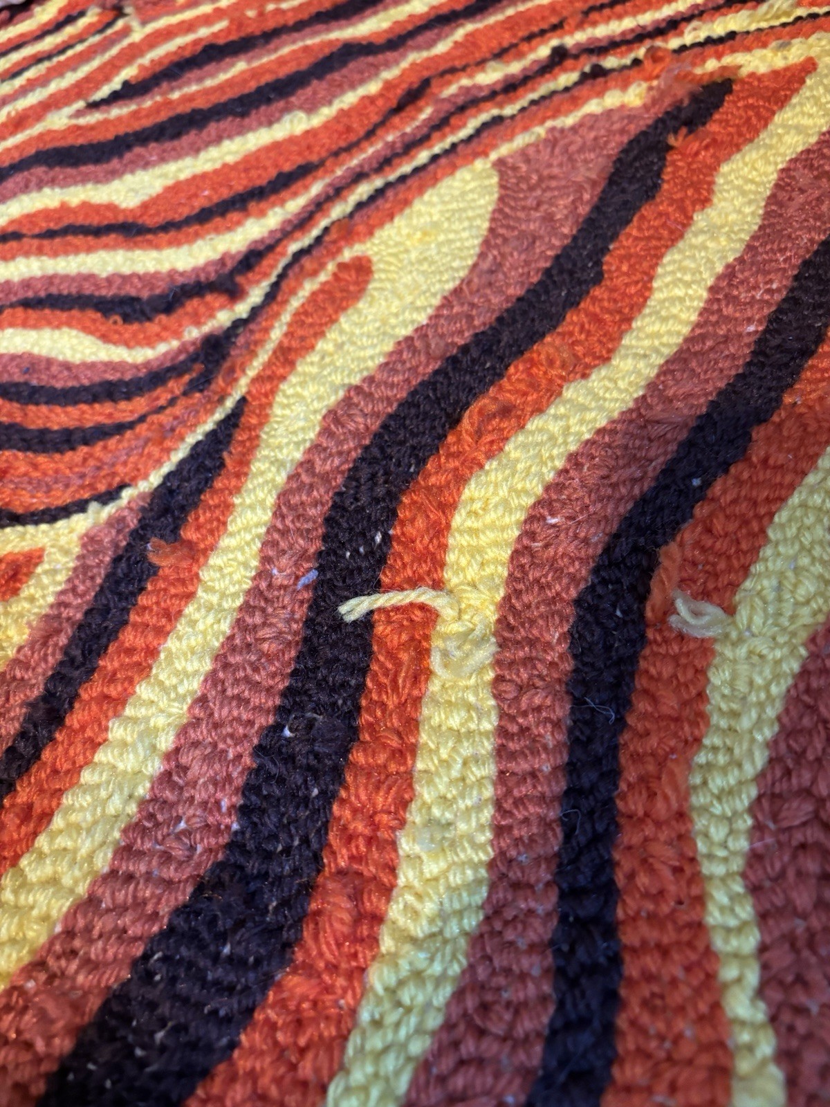 Handmade Woven Rug Groovy 70s 80s Retro Vintage Hippie Orange Yellow Brown Swirl