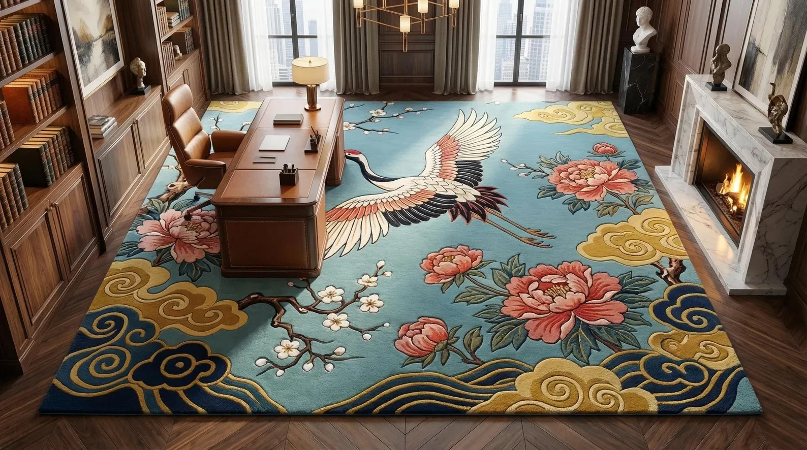 Hand Tufted Wool Floral Statement Carpet for Living Room 8×10 9×12 Custom Availa