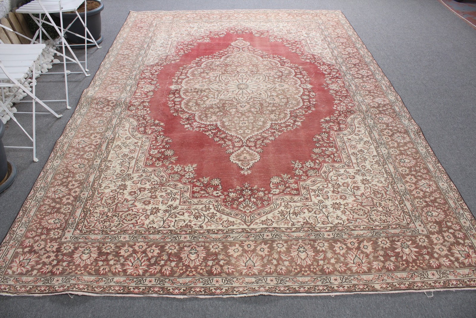 Vintage Rug, 6,9×10,1 ft Turkish Rug, Red Brown Oriental Wool Rug