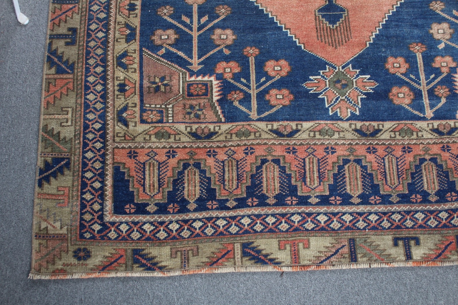 Turkish Vintage Rug, Large 4,9×9,6 ft (150×292 cm) Rug, Blue Oriental Wool Rug