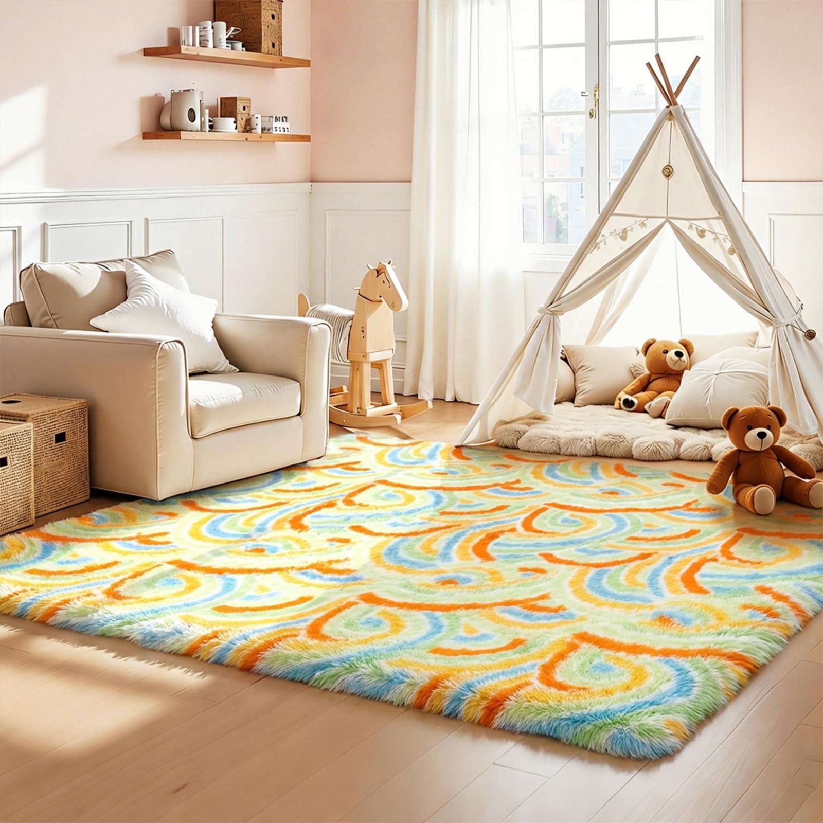 New Fluffy Rugs for Living Room 5x7ft Shaggy Area Rug Large Comfy Fuzzy Washable