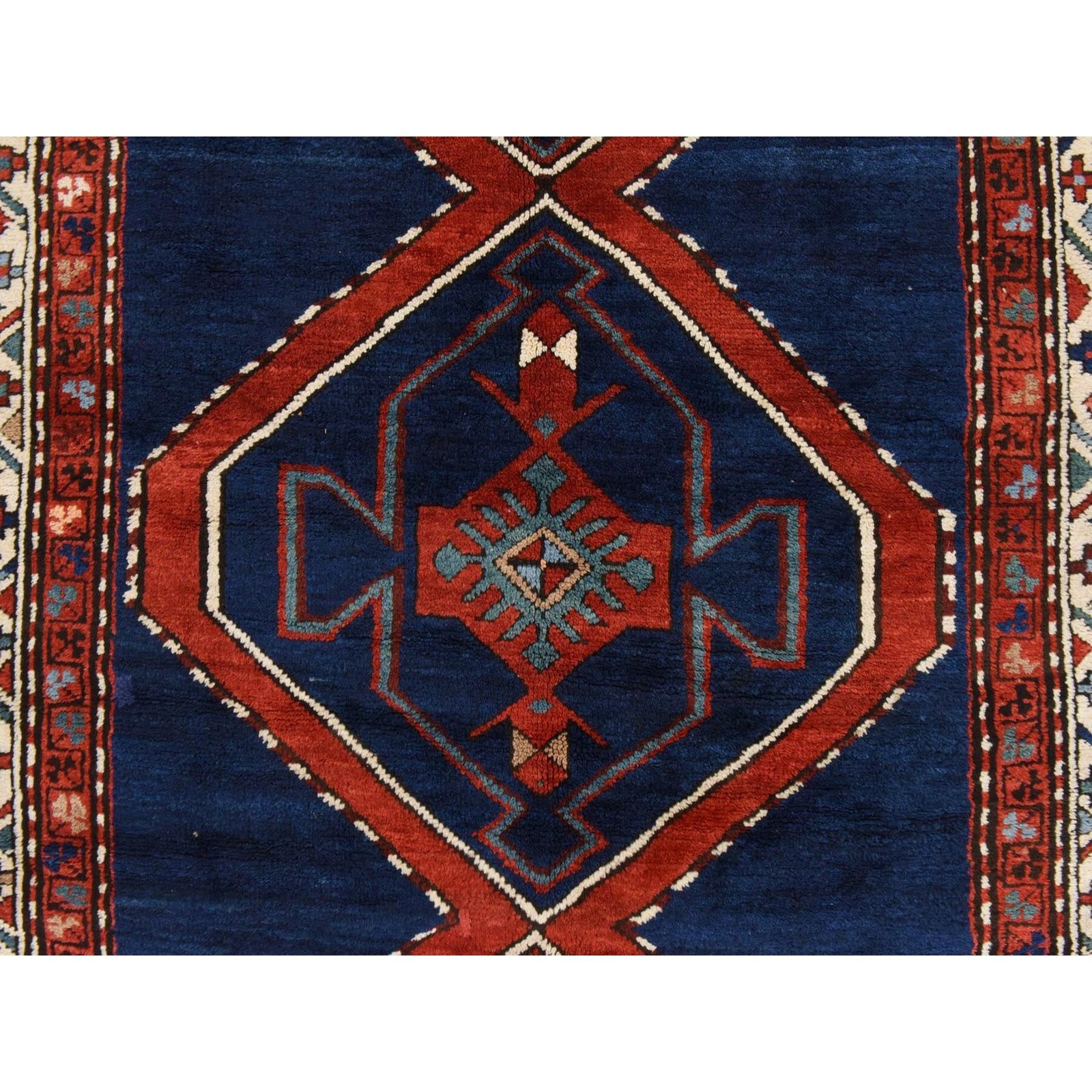 4’x8’9″ Navy Blue Antique Caucasian Rug Armenian Kazak Wool Hand Knotted Runner