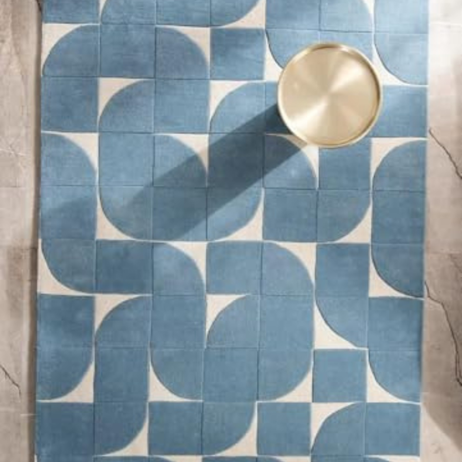 Luxury Hand Tufted Wool Rug Blue & Cream Geometric Living Room Carpet 9X12,13X15