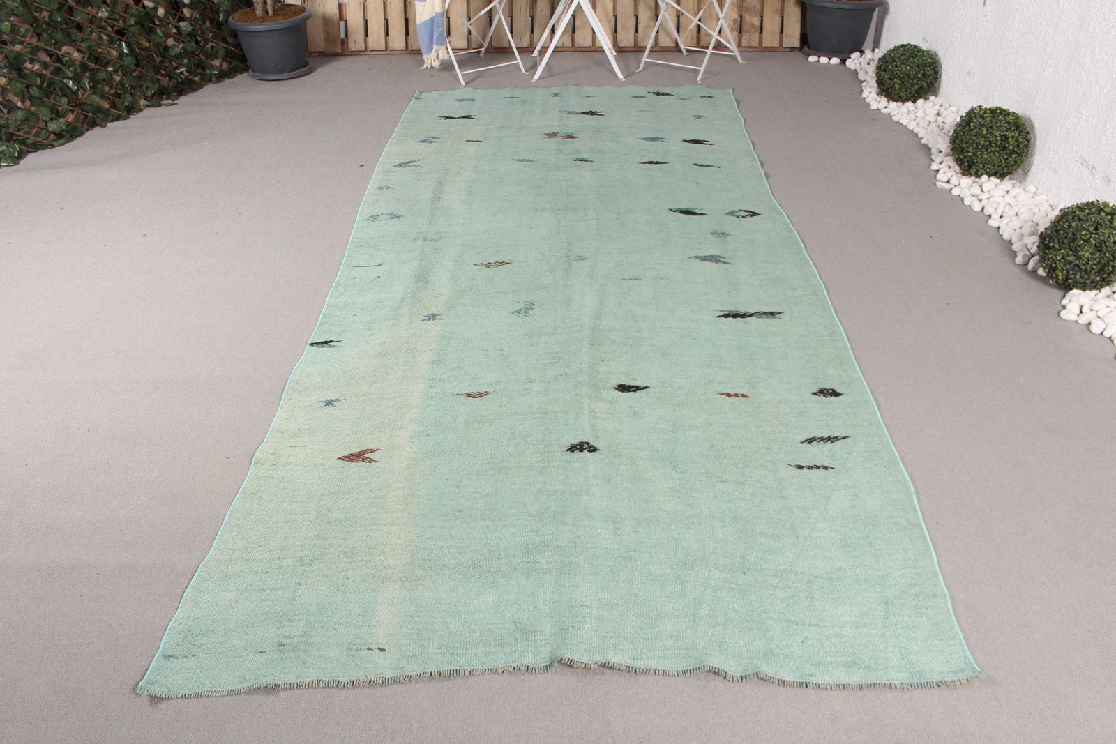 Turkish Vintage Rug, 4,8×10,9 ft Kilim Rug, Blue Brown Animal Print Rug