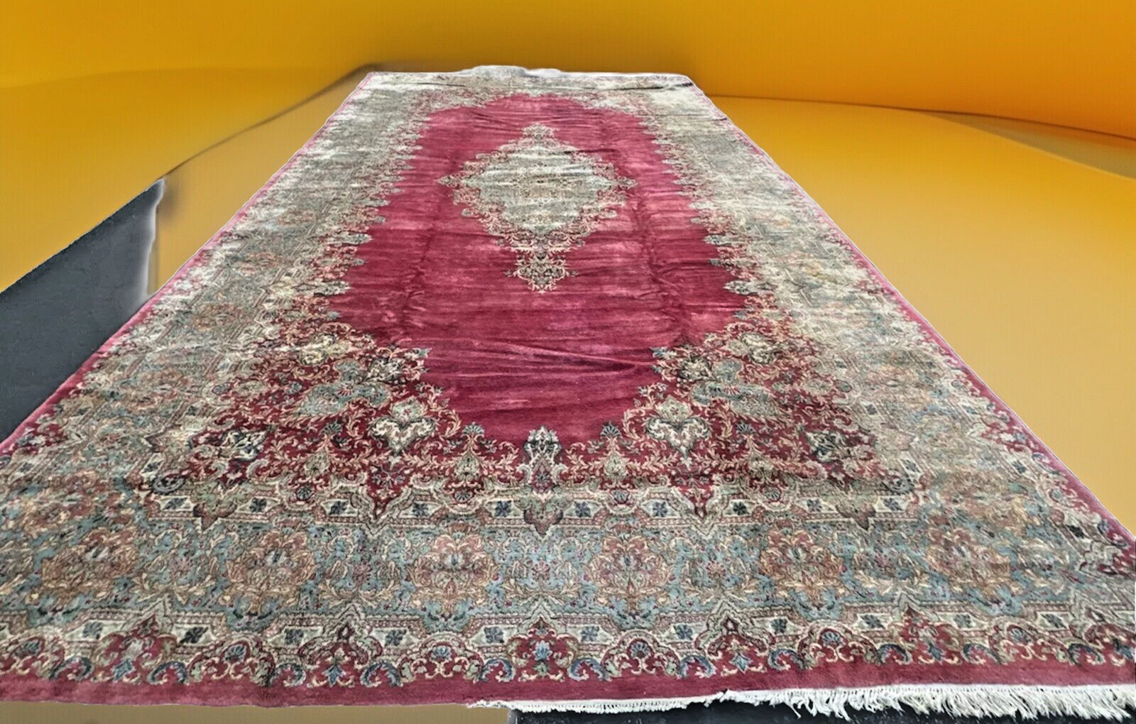 Auth: 1940s Antique Fine Royal Kirman French Nouveau Plush Pink Beauty 13×24