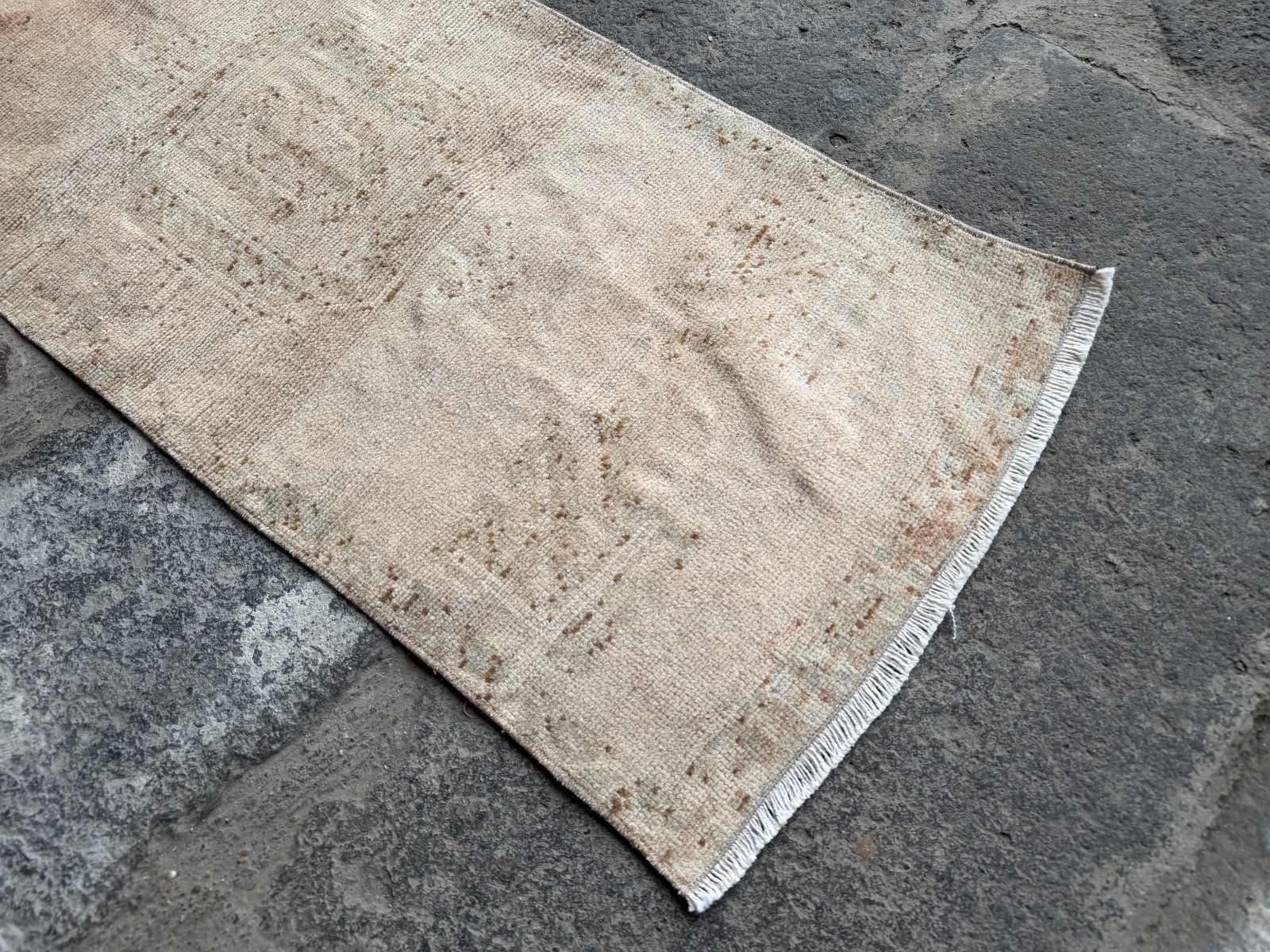 Vintage Turkish Rug 1.6×3.7 ft Muted Beige Pastel Boho Small Area Rug