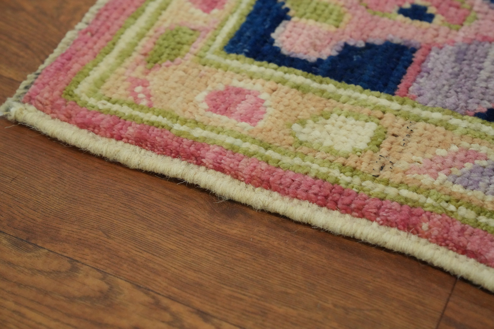 Vegetable Dye Pink/ Navy Blue Oushak Turkish Rug 5×7 ft Hand-knotted Wool Carpet