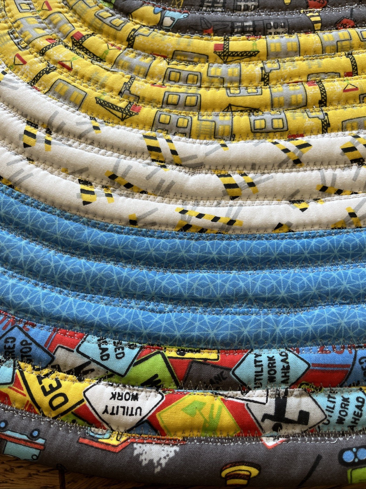 Jelly Roll Rug Handmade Sewn Washable Reversible Rug Truck Kids Construction