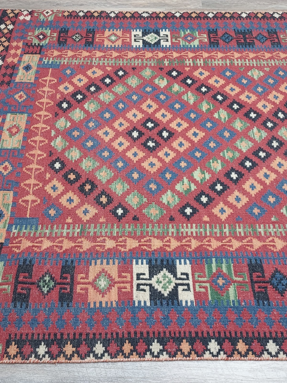 Turkish Vintage Rug,Anatolian HandMade Tribal GeometricKilim Rug, 6×8.9 ft