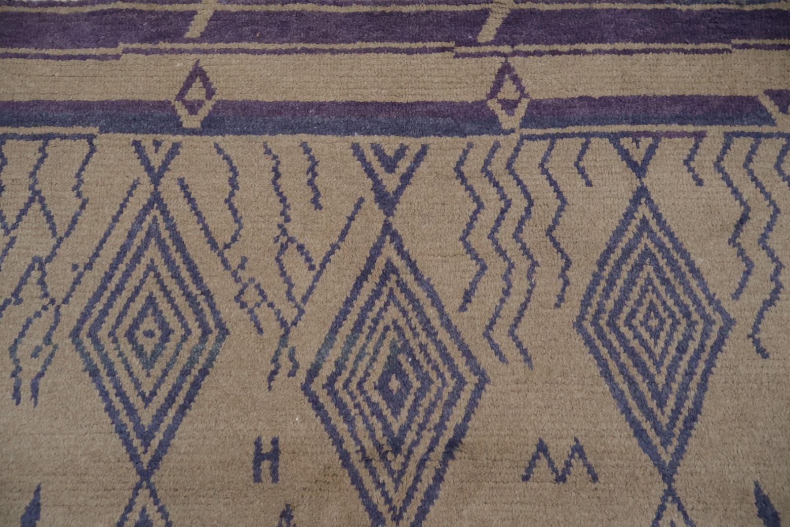 Beige and Blue-Diamond Tribal Area Rug 6×9 Ft Handmade Modern Wool Carpet