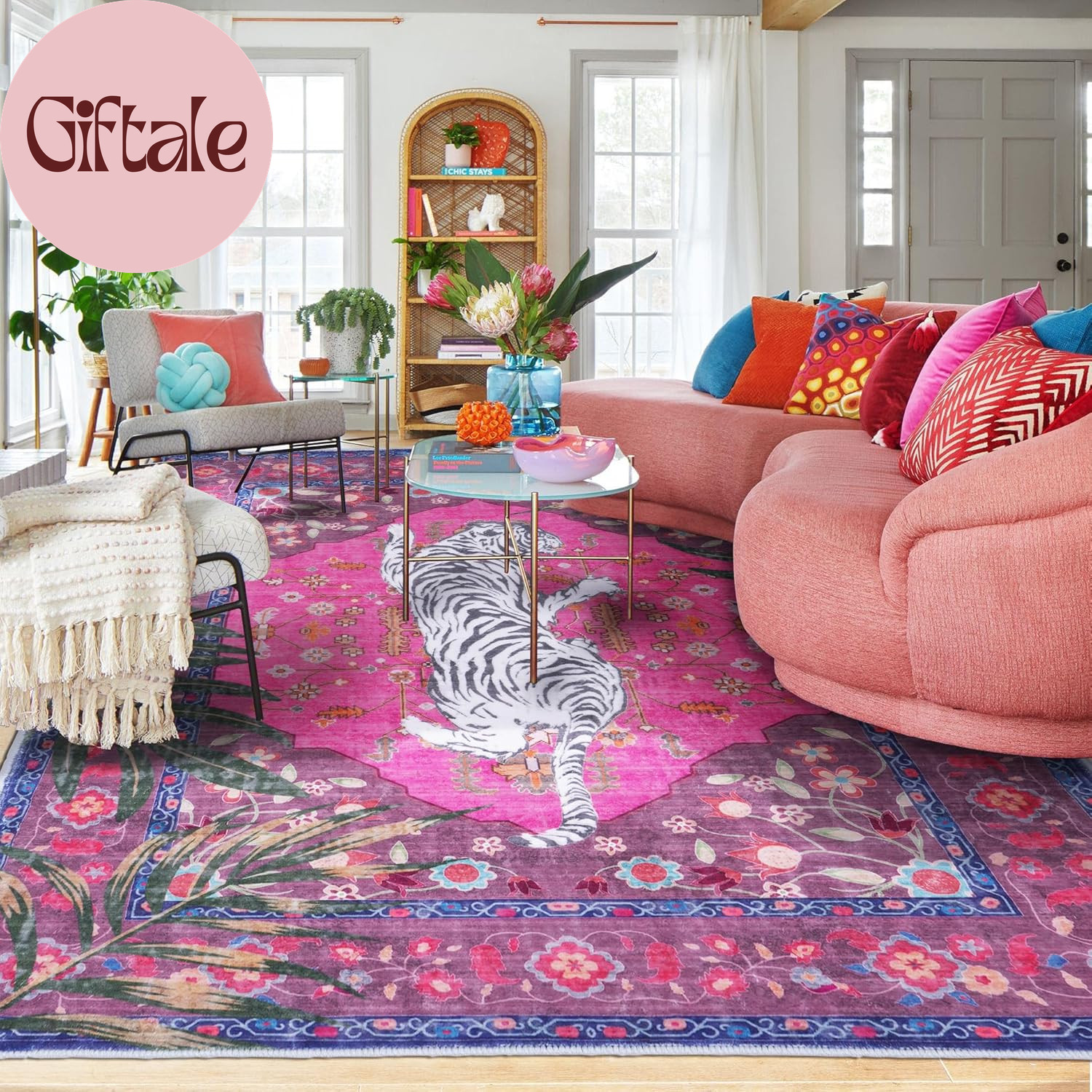 5X7 FT Leopard Rug for Living Room Hot Pink Leopard Vintage Animal Rug Aesthetic