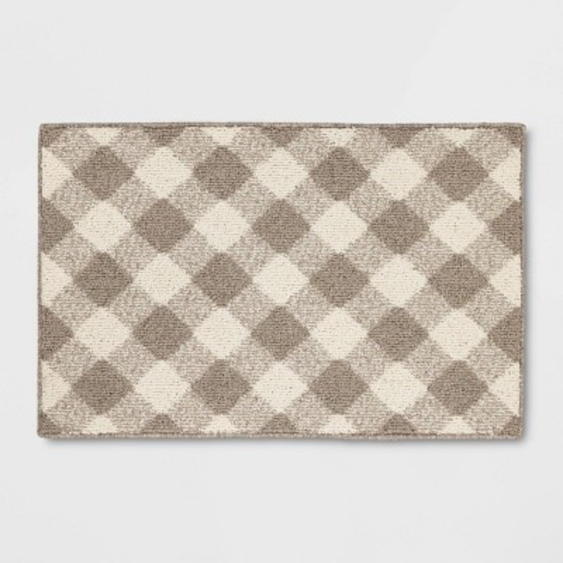 2’x3′ Gingham Washable Accent Rug Heathered Gray/Ivory