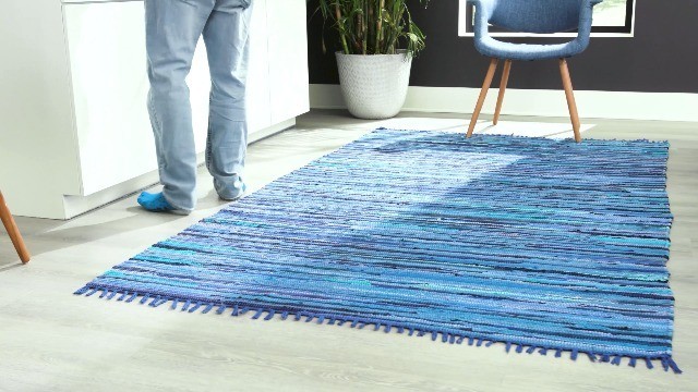 Soft Hand Woven Cotton Area Rug, 9×12 ft, Striped Natural Fiber, Navy/Ivory