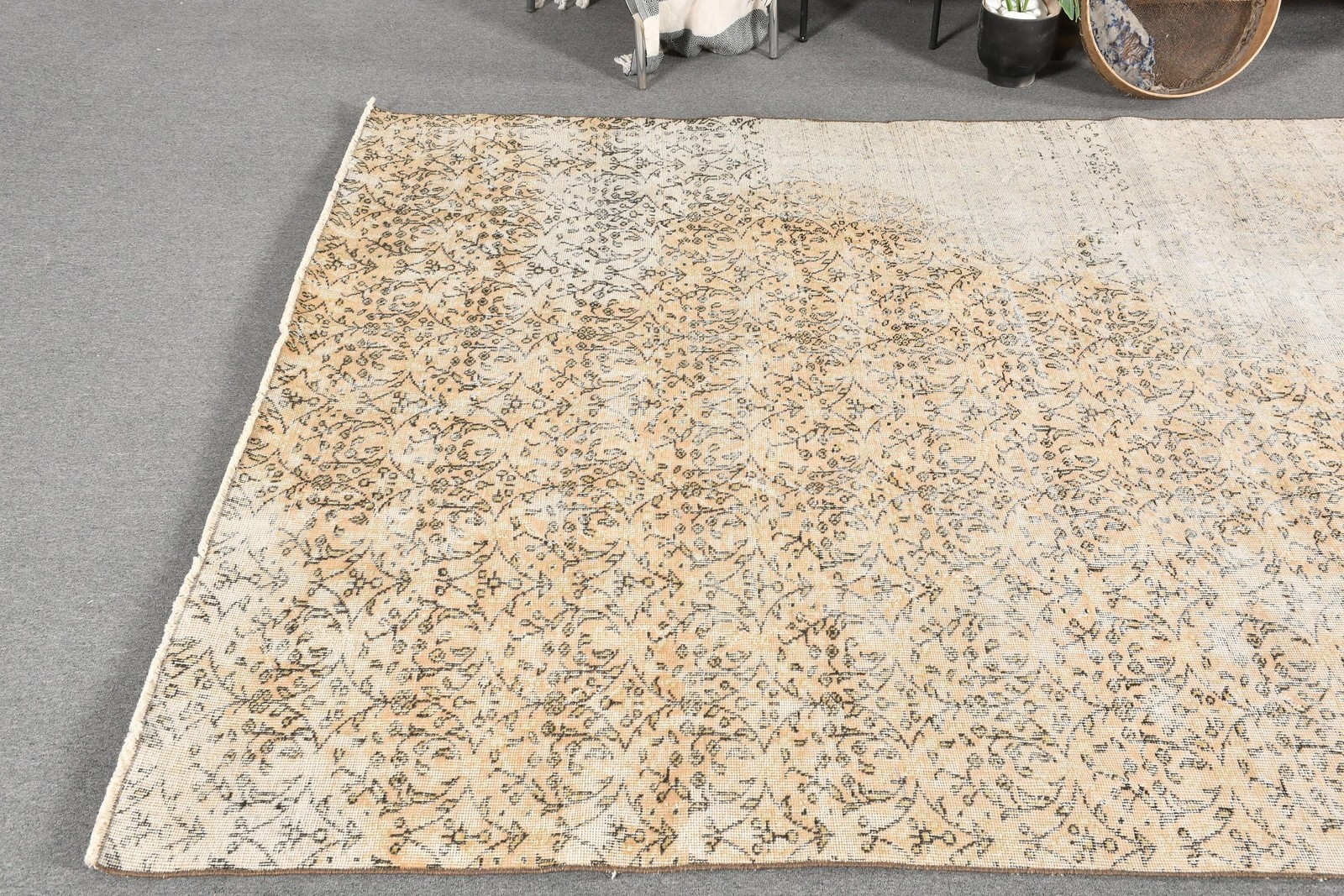 6,4×10,2 ft Turkish Vintage Rug, Large Rug, Gray Wool Rug