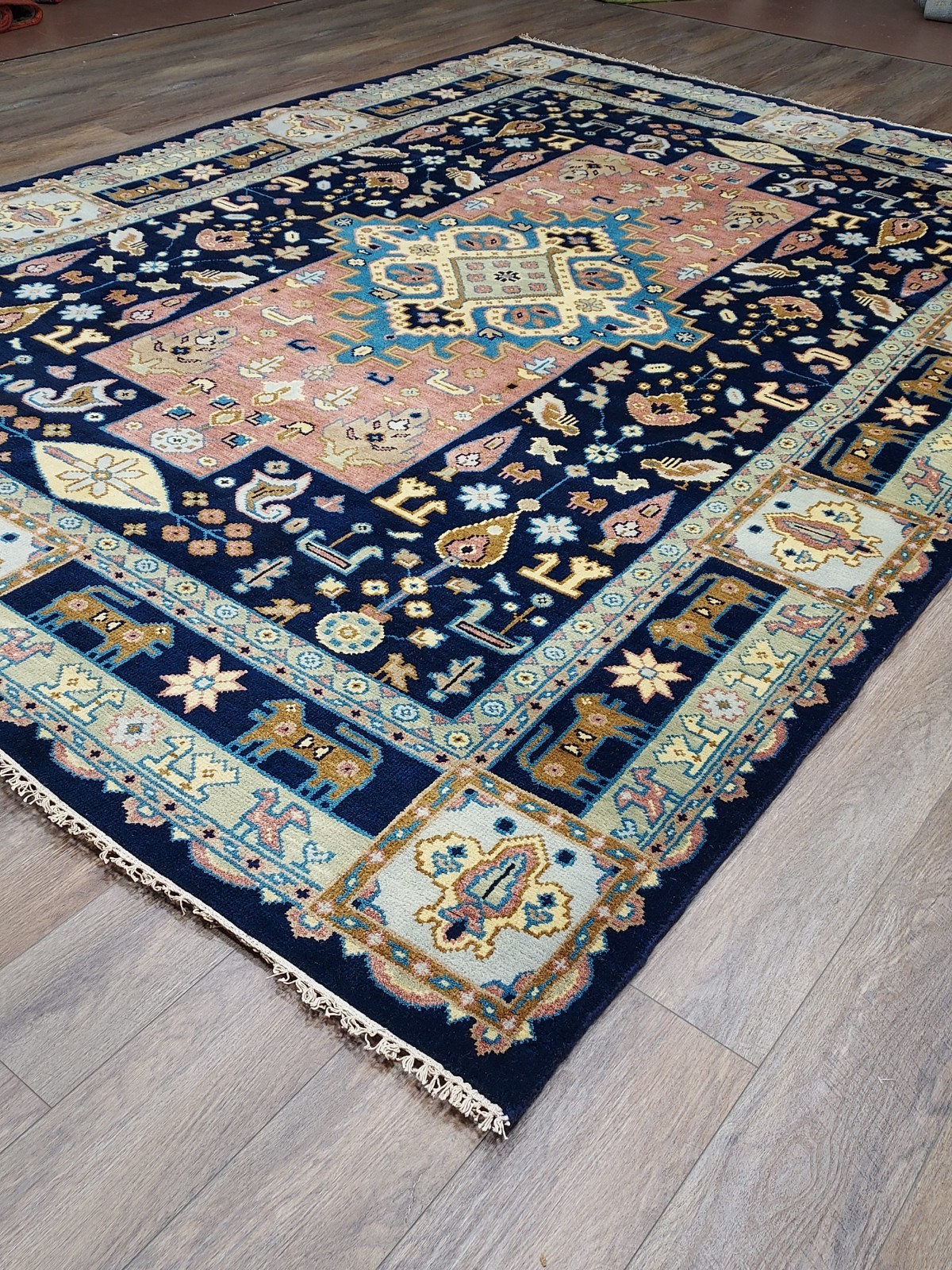 TURKISH OUSHAK RUG.MODERN MULTICOLORED AREA RUG 9×12,HANDMADE BOHEMIAN RUG