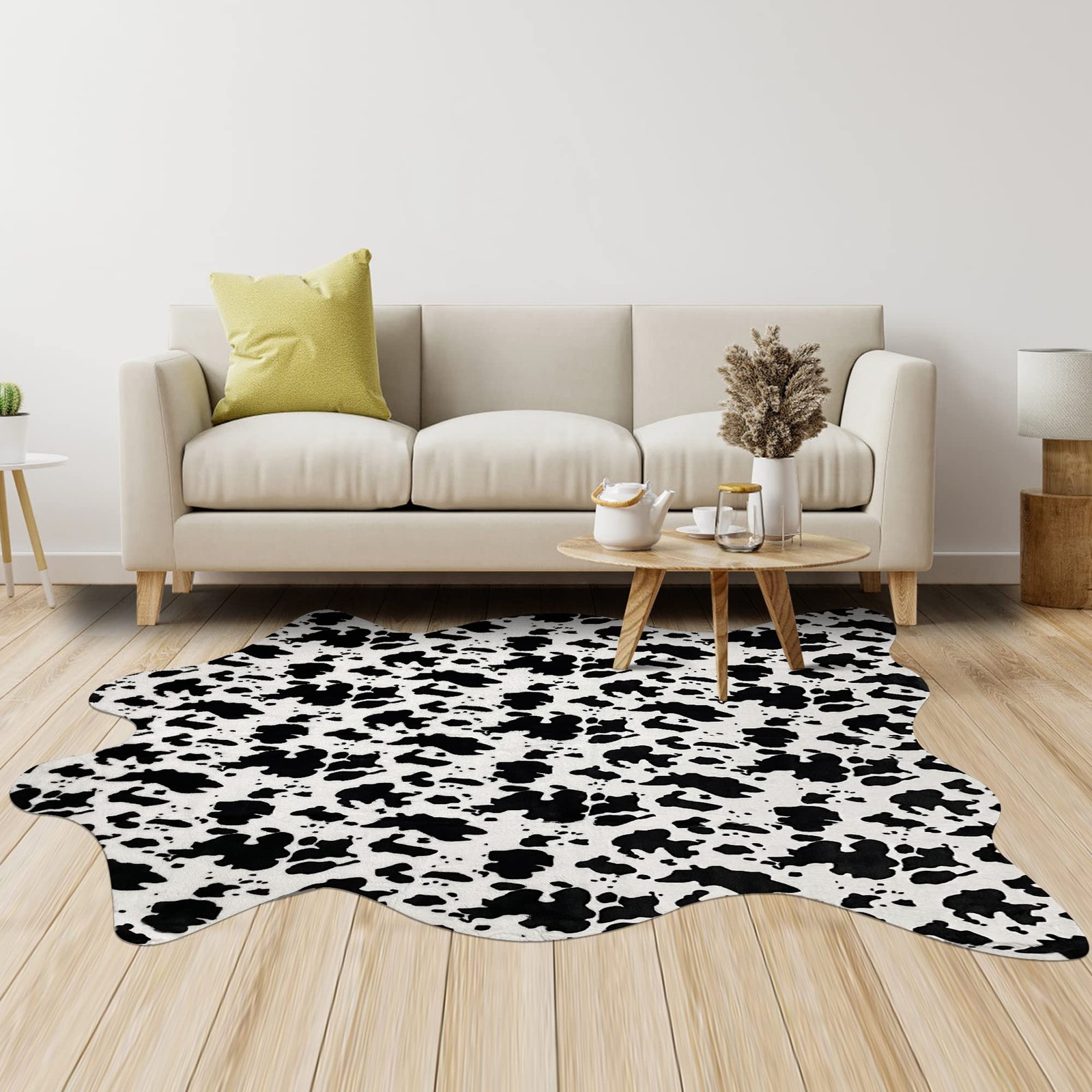 Cow Print Rug Large Cowhide Area Faux Animal Print Carpet 4.6×5.2 Ft Mat