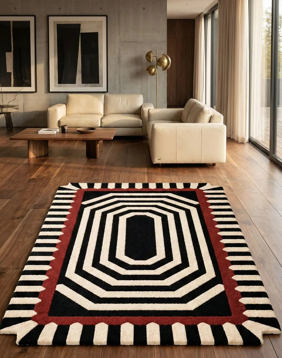 Hand Tufted Wool Rug Modern Geometric Area Rug Abstract Mid Century Handmade Rug