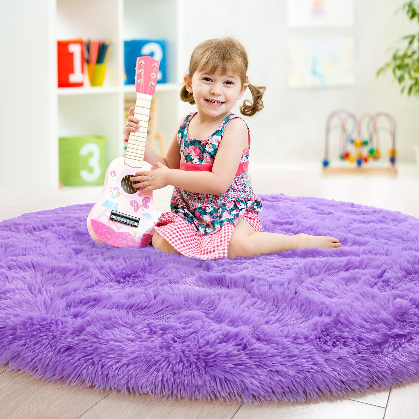 junovo Round Rug 5×5 Feet Fluffy Soft Area Rugs for Kids Girls Room Princess …