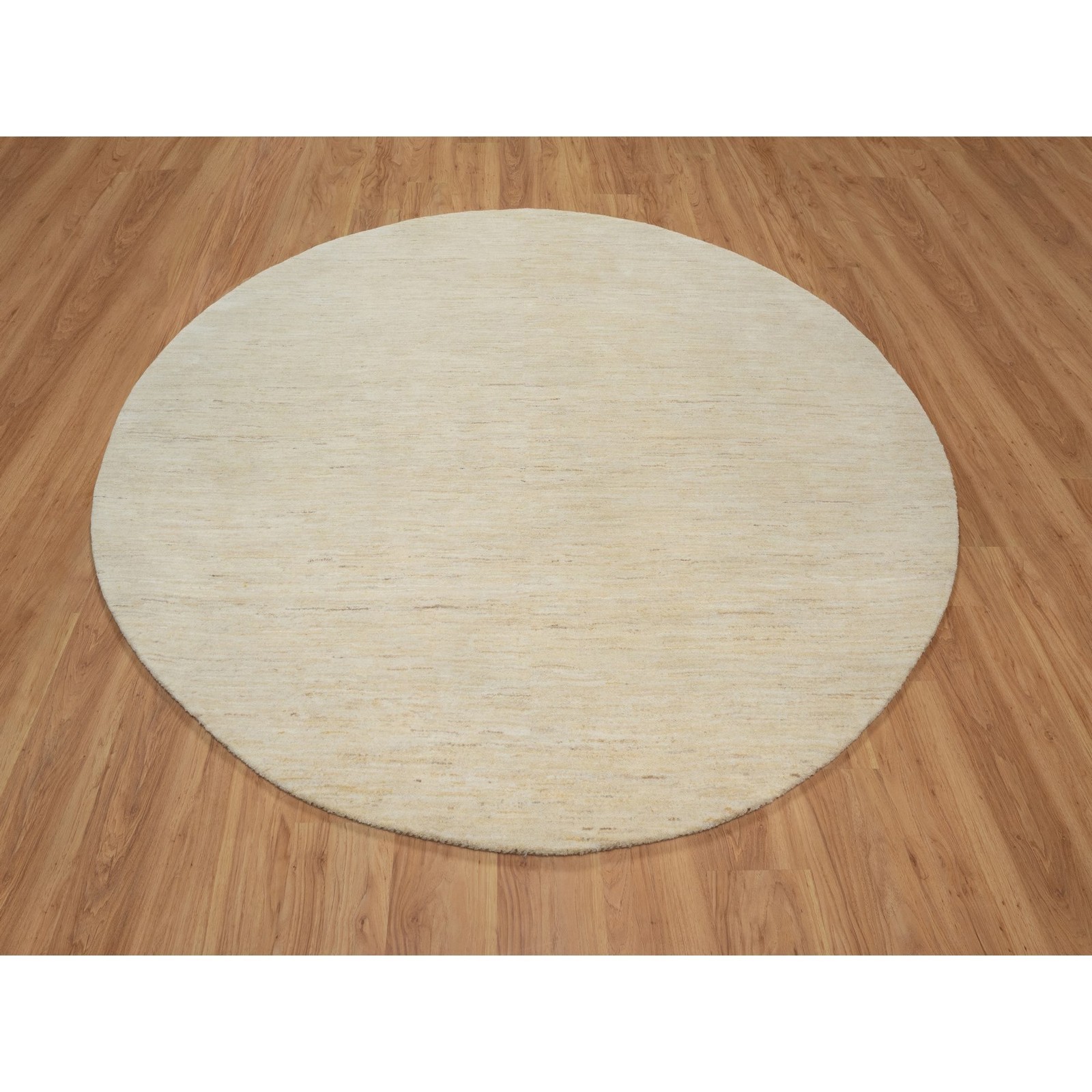 7’9″x7’9″ Bone White Pure Wool Modern Plain Design Hand Knotted Round Rug R91308