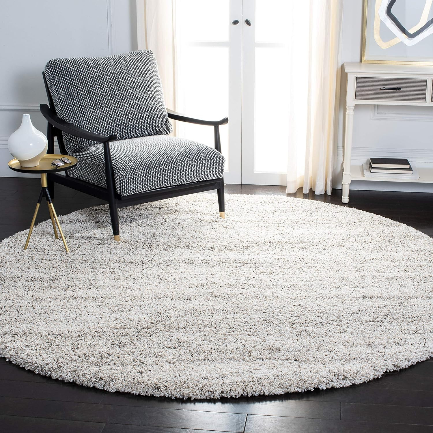 SAFAVIEH Hudson Shag Collection 8′ round Ivory/Grey SGH295B Modern Abstract Non-
