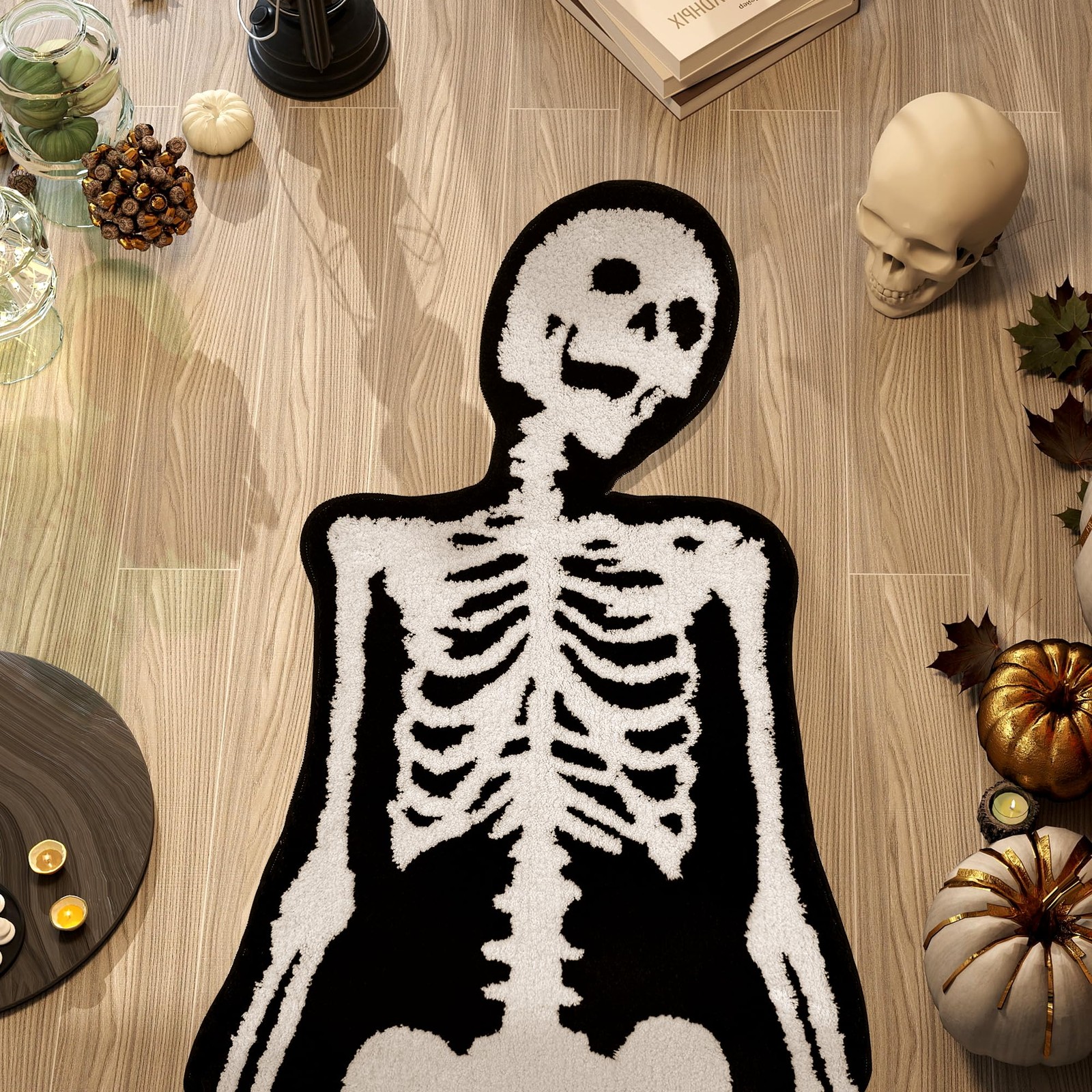 Halloween Bathroom Rugs, Spooky Skull Bath Mat Gothic Decor, Cool Rugs for Be…