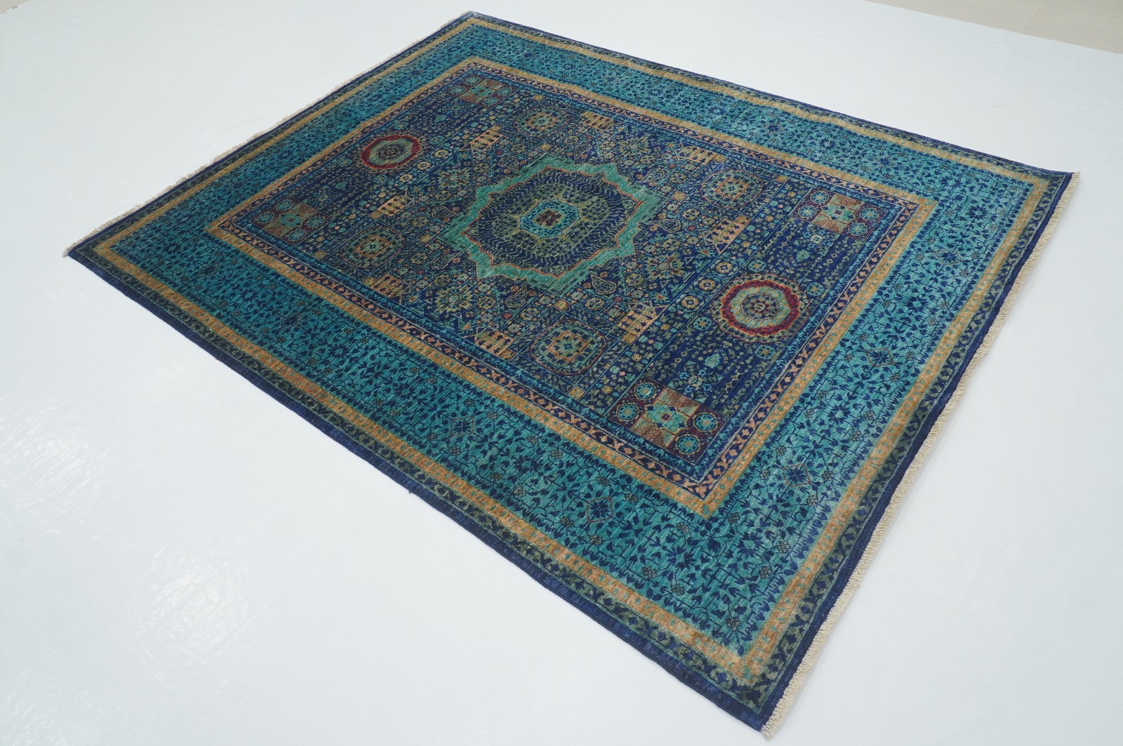 5×7 ft Blue Mamluk Afghan Hand Knotted Wool Medallion Rug
