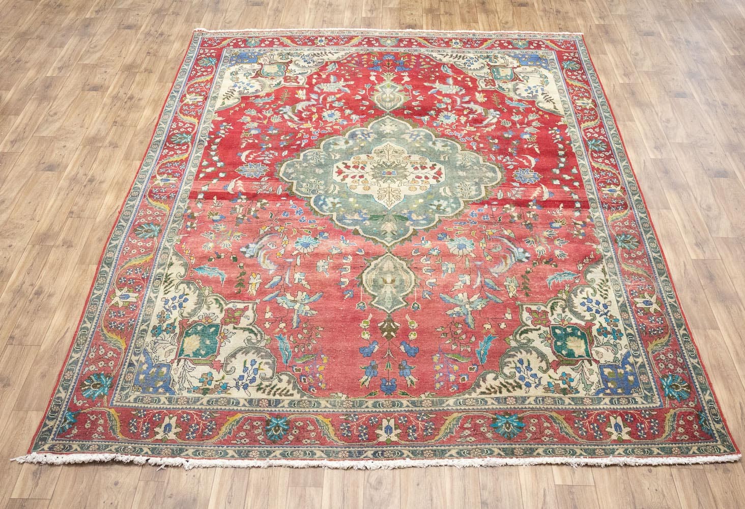 Semi-Antique Distressed Floral Oriental Wool Rug Home Decor Carpet 9’6×12’5 Ft