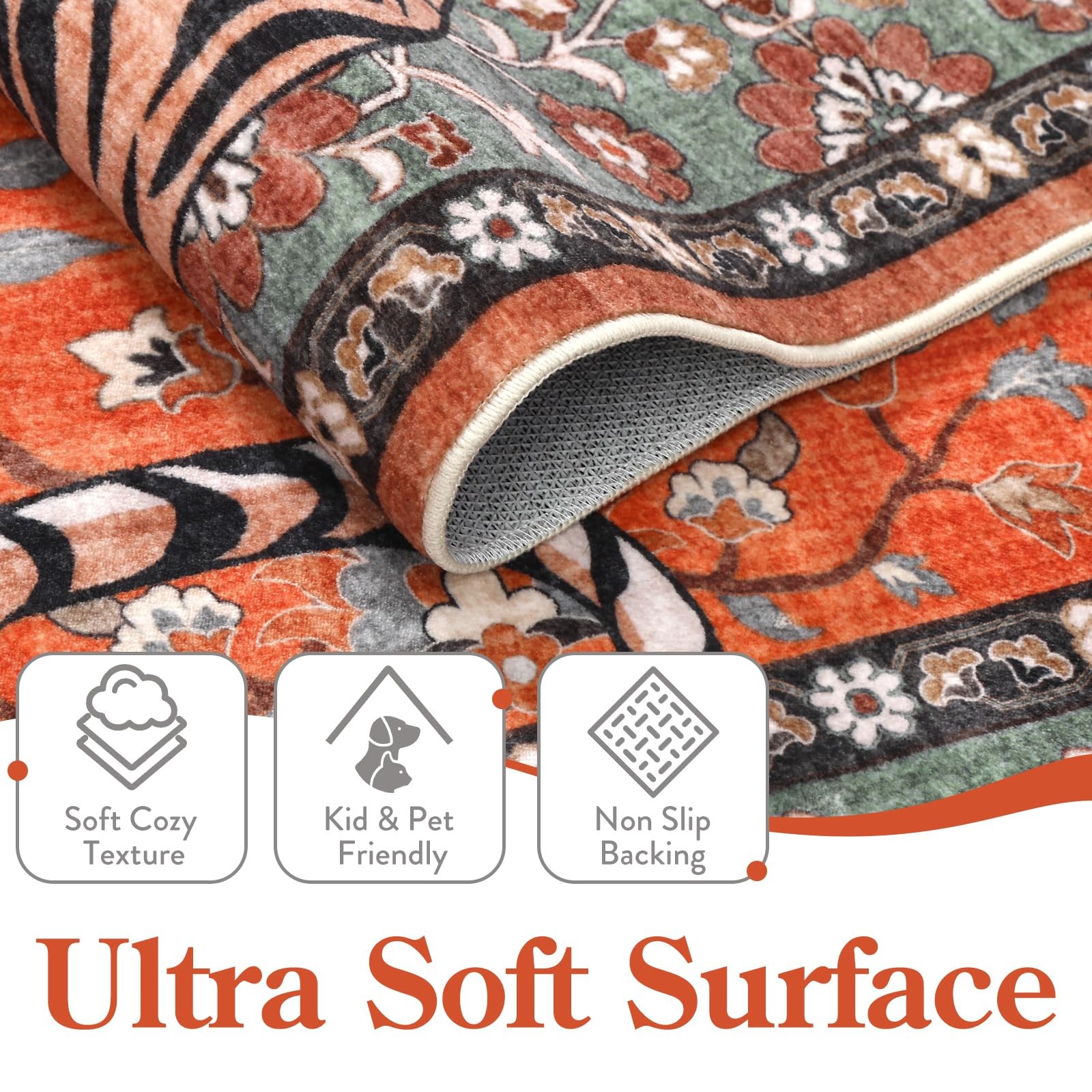 Moynesa Tiger 3×5 Washable Rug, Boho Area Rugs for Entryway, Non Slip Small R…