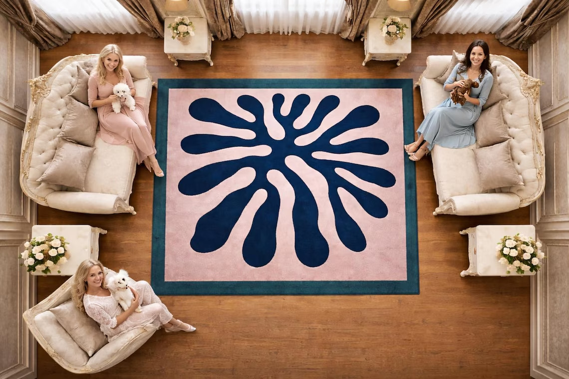 Handmade Tufted Wool Rug, Modern Abstract Floral, Luxury Living Room Area Carpet
