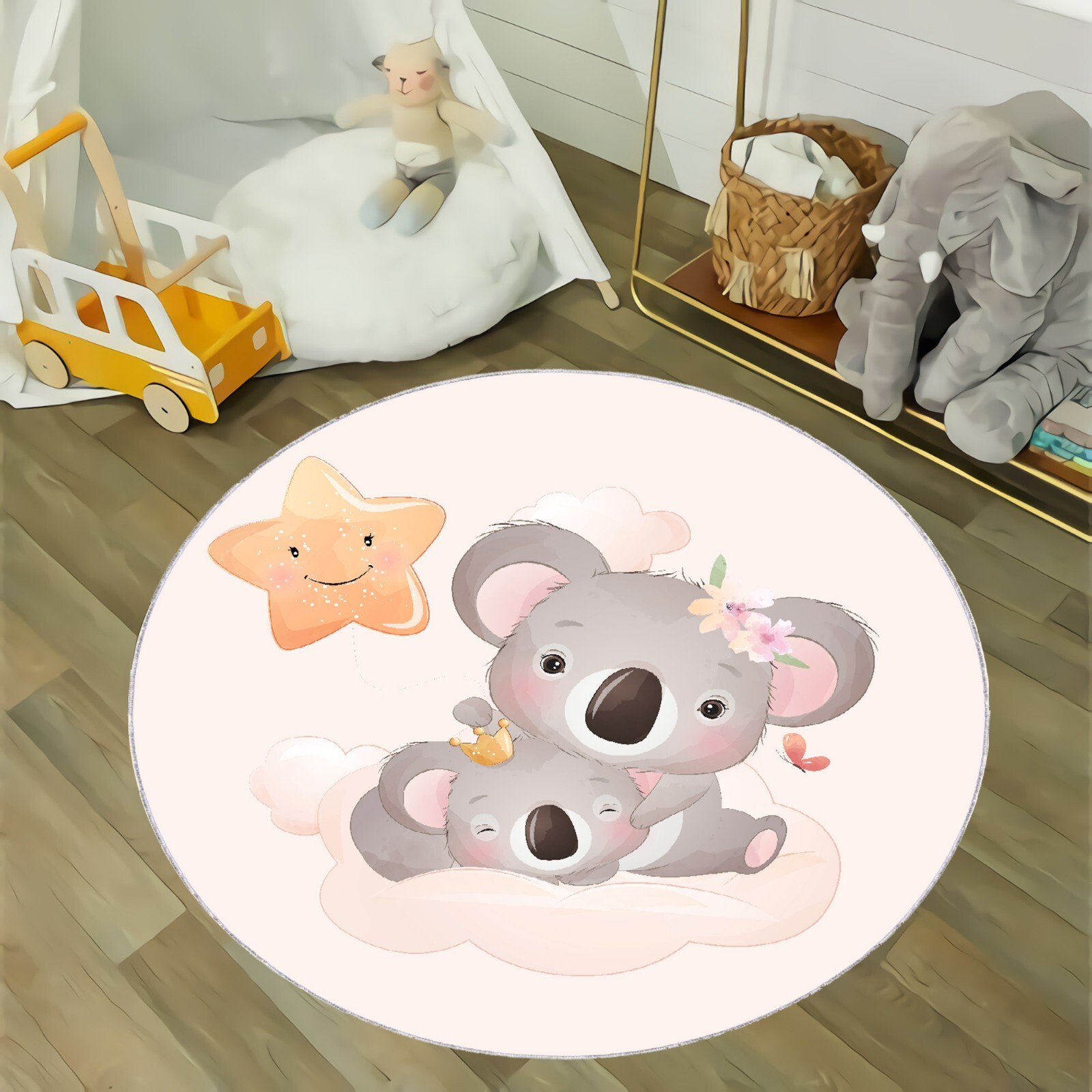 Cute Little Koala Rug, Koala Pattern Rug, For Kids Room Rug, Nursery Rug, Star